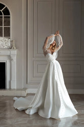 Fashion Long Sleeves Wedding Dress New Arrival Charming Sweetheart A-Line Sweep Train Satin Bridal Gown Vestidos De Novia